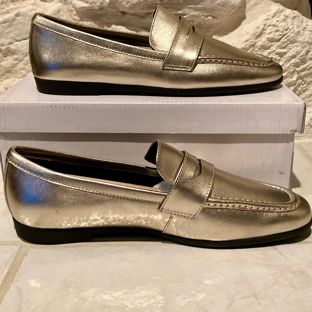 NIB Black Suede Studio Lou Gold
Satin Leather Penny Loafers - Picture 4 of 11